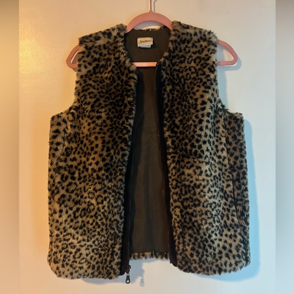 Neiman Marcus Leopard Faux Fur Vest